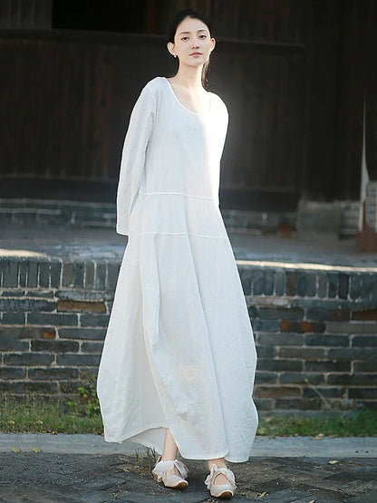 XITAO Casual Loose Solid Color O-neck Vintage Dress Long Sleeves Patchwork Autumn Pullover Long Literature Women Dress ZYY1043