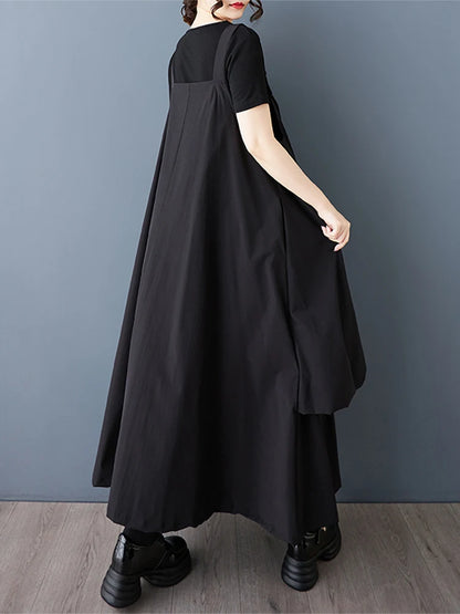 XITAO Irregular Patchwork Dress Simple All-match Temperament Women Solid Color Slimming Elegant Suspenders Dress HQQ2461