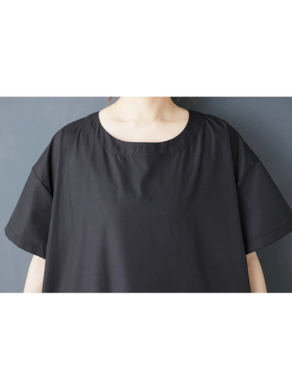 XITAO Patchwork Gauze Pleated Female Dress Loose O-neck Casual Short Sleeve Simple Slimming All-match Summer Woman Dress ZMY1287