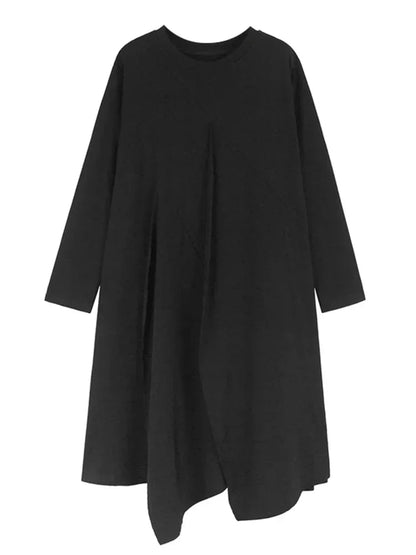 XITAO Gauze Patchwork Pocket Dress Solid Color O-neck Long Sleeve Pullover Loose Casual Slimming Dresses 2025 Spring New GJ1098