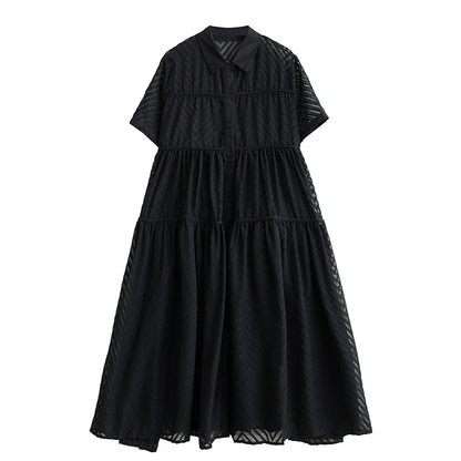XITAO Hollow Out Single Breasted Two-piece Dress Casual A-line Turn-down Collar Korea New Arrival Fashion Women Dress ZMY1144