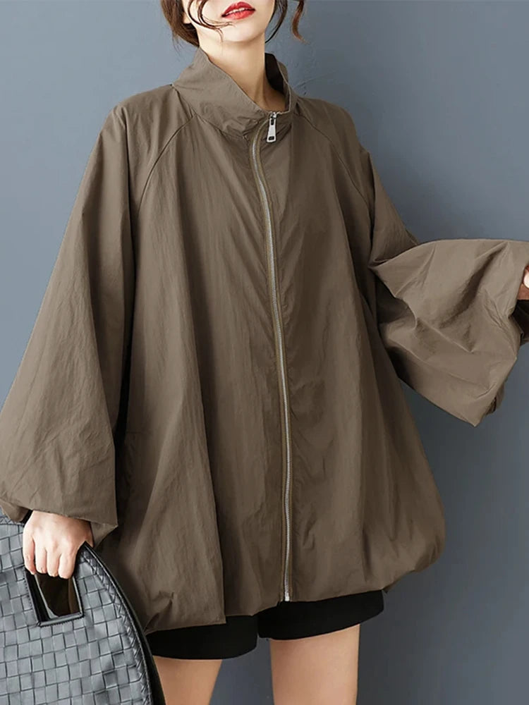 XITAO Solid Color Zipper Loose Jackets Stand Collar Full Sleeve All-match Pocket New Arrival Temperament Woman Jackets ZMY1405