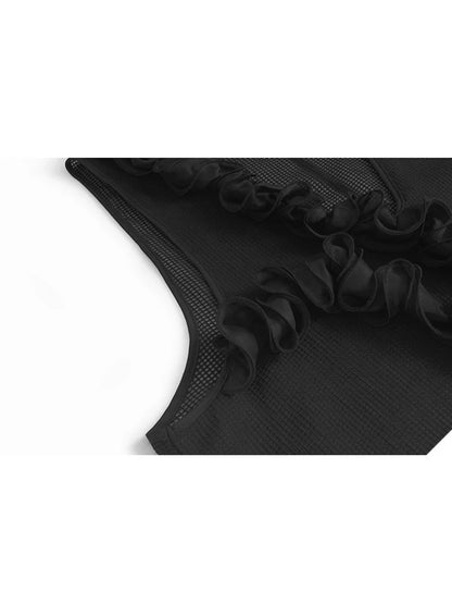 XITAO Grid Asymmetrical Flower V-neck Vest Casual Loose Sleeveless Fashion Solid Color Personality Summer Women Vest ZMY1126