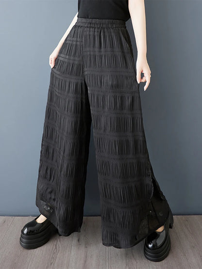 XITAO Women Elastic Waist Wide Leg Pant Casual Loose Fitting Pleated Solid Color Simple Comfortable Summer Female Pant GYX1636