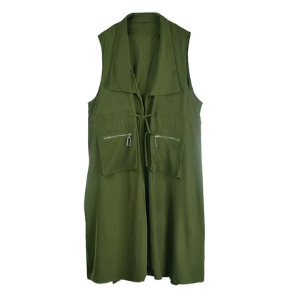 XITAO Pocket Zipper Open Stitch Vest Casual Solid Color A-line Turn-down Collar New Patchwork Sleeveless Female Vest GYX1574