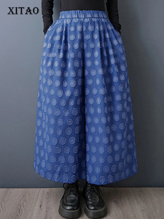 XITAO Polka Dot Casual Pants Elastic Waist Patchwork All-match Elegant Personality Fashion Trend Summer Woman Pants HQQ2509