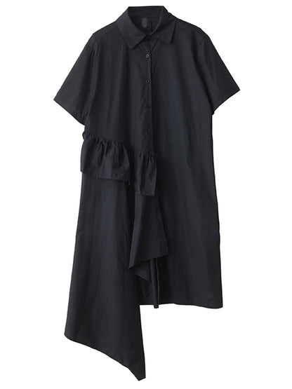 XITAO Asymmetrical Ruffles Single Breasted Dress Turn-down Collar A-line Sweet Short Sleeve Summer New Women Dress ZMY1233