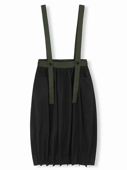 XITAO Folds Suspenders Contrast Color Skirts Casual Pocket Patchwork All Match A-line Loose Slimming Personality Skirt ZY8932