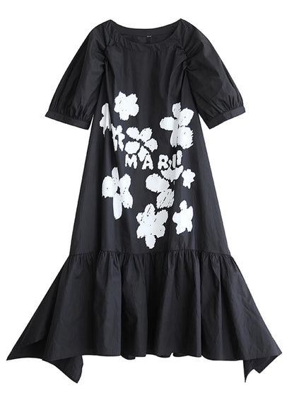 XITAO Patchwork Print Flower Ruffles Dress Casual Half Sleeve O-neck Leisure Sweet Simple Loose Fitting New Summer Dress ZY8940