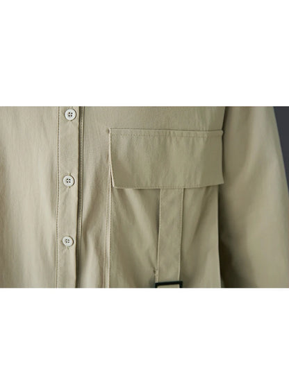 XITAO Single Breasted Pocket Full Sleeve Matching Set Casual Solid Color Elastic Waist Turn-down Collar Female Dress Set GYX1543