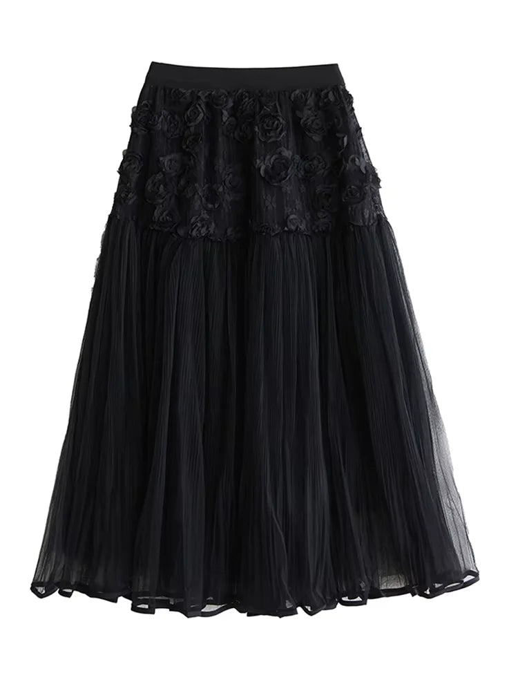 XITAO Flower Patchwork Lace Elastic Waist Skirt Casual A-line Fashion All Match Personality New Summer Female Skirt ZMY1142