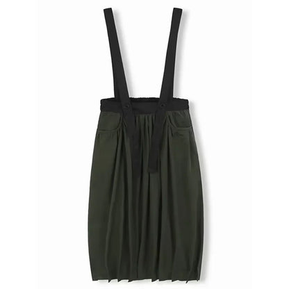 XITAO Straps Pleated Contrast Color Skirt Casual Loose Fitting A-line Elastic Waist Leisure Summer Female Skirt GYX1540