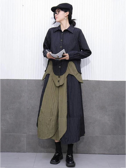 XITAO Patchwork Single Breasted Women Set Casual Turn-down Collar Full Sleeve Vintage Elegant A-line Spring Female Set GYX1537