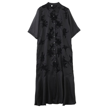 XITAO Patchwork Print Dress Gauze Loose Half Sleeve Elegant Single Breasted Temperament Vintage Summer Woman Dress ZMY1282