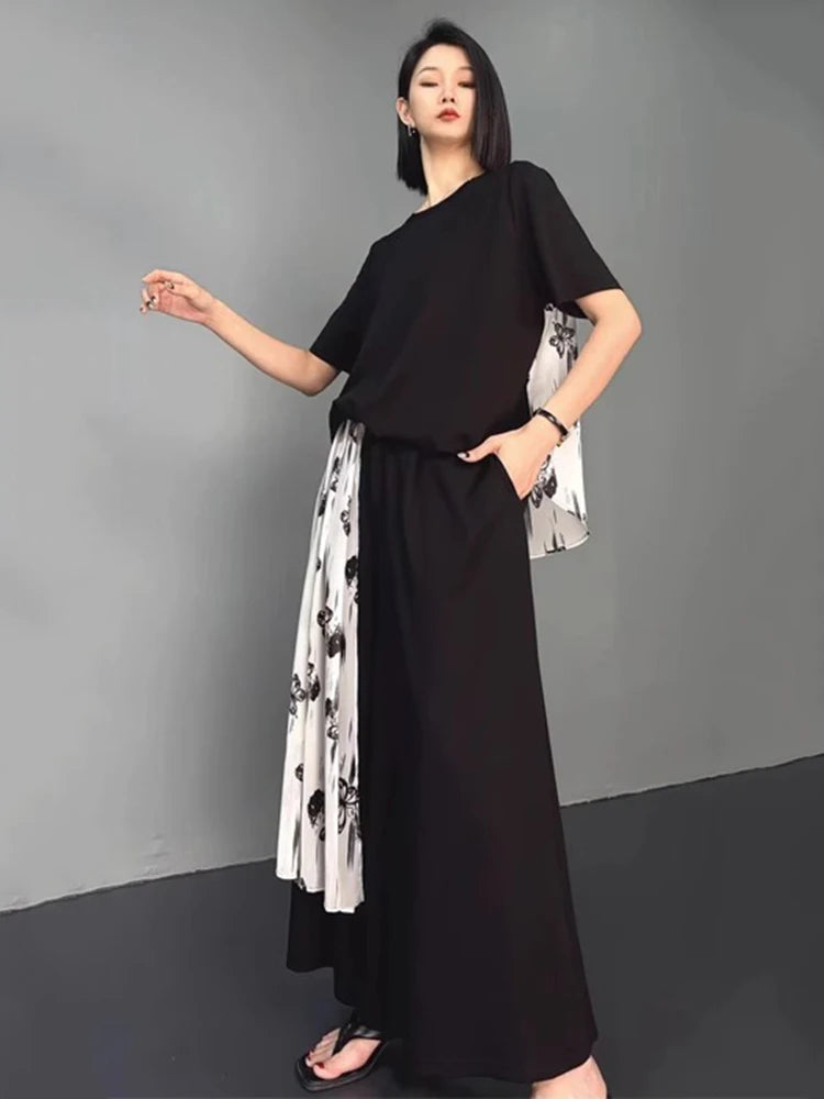 XITAO Butterfly Patchwork Female Sets Pullovers Personality Elegant Print O-neck Wide Leg New Arrival Woman Summer Sets ZMY1284