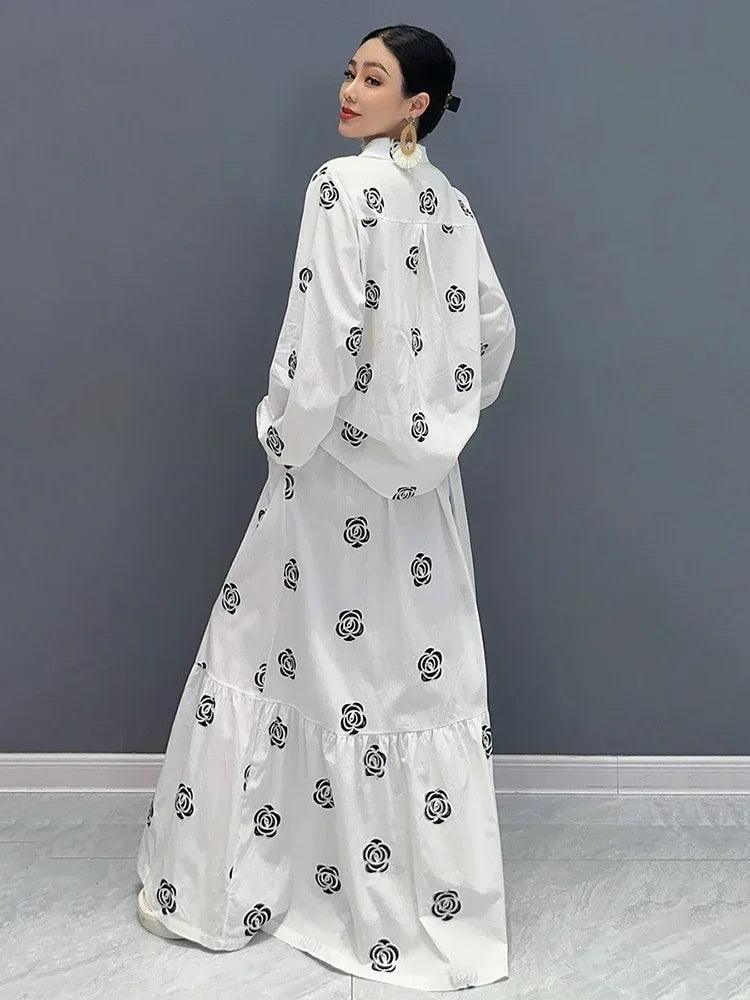 XITAO Embroidery Patchwork Solid Color Dress Sets Stand Collar Single Breasted Tops Eiastic Waist Skirts 2024 Autumn New LJ1013