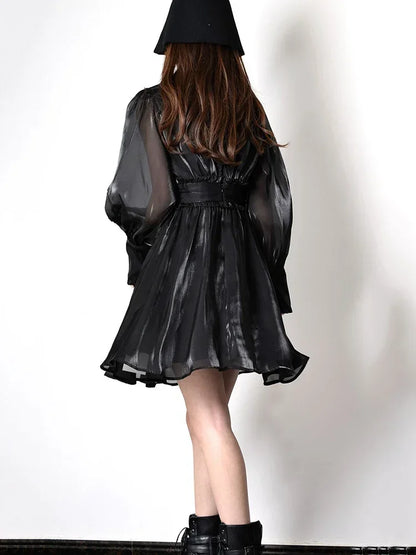 XITAO Ruffles Pleated Bandage Empire Waist Dress Women Spring Fashion Small Fresh New Style V Neck Collar Dress GCC2616