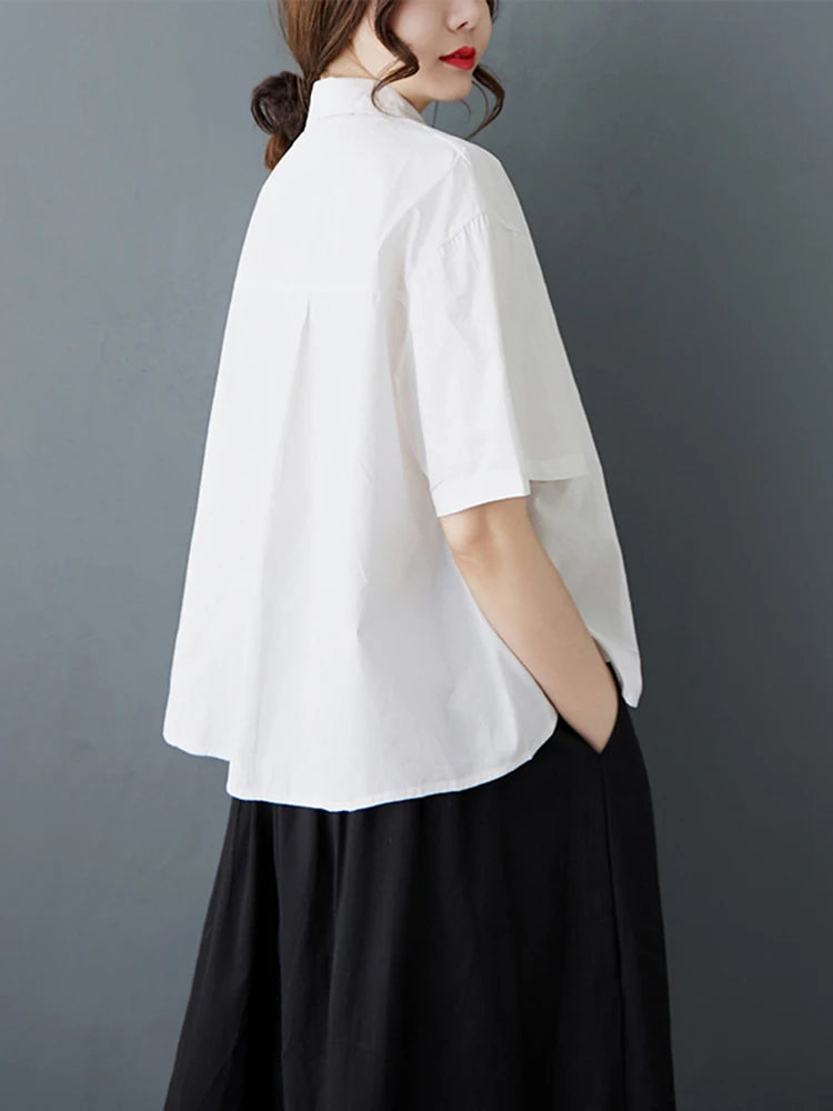 XITAO Print Single Breasted Shirt Casual Turn-down Collar Half Sleeve Simple Leisure Flower Thin Summer Female Shirt GYX1535