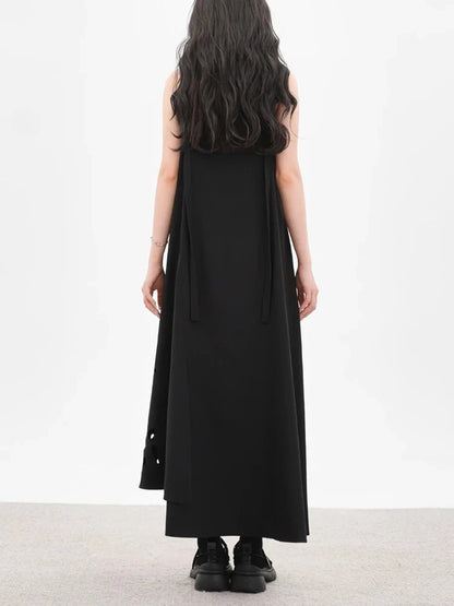 XITAO Hollow Out Sleeveless Irregular Dress Casual A-line Solid Color All-match Women Summer Temperament Slimming Dress HQQ2501