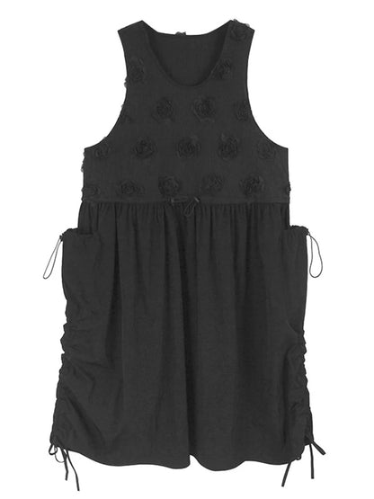 XITAO Three-dimensional Flower Dress Loose Patchwork A-line Drawstring Pocket Women Temperament Trend Simple Dress GYX1640