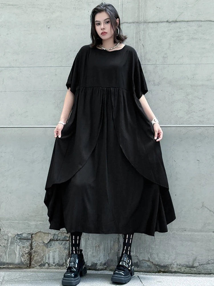 XITAO Asymmetrical Solid Color Dress O-neck Short Sleeve Slimming New Arrival Pullover Loose Casual Summer Woman Dress ZMY1378