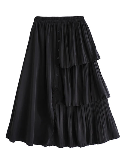 XITAO Irregular Button Elastic Waist Skirt Casual A-line Solid Color New Arrival Loose Comfortable Patchwork Women Skirt GYX1624