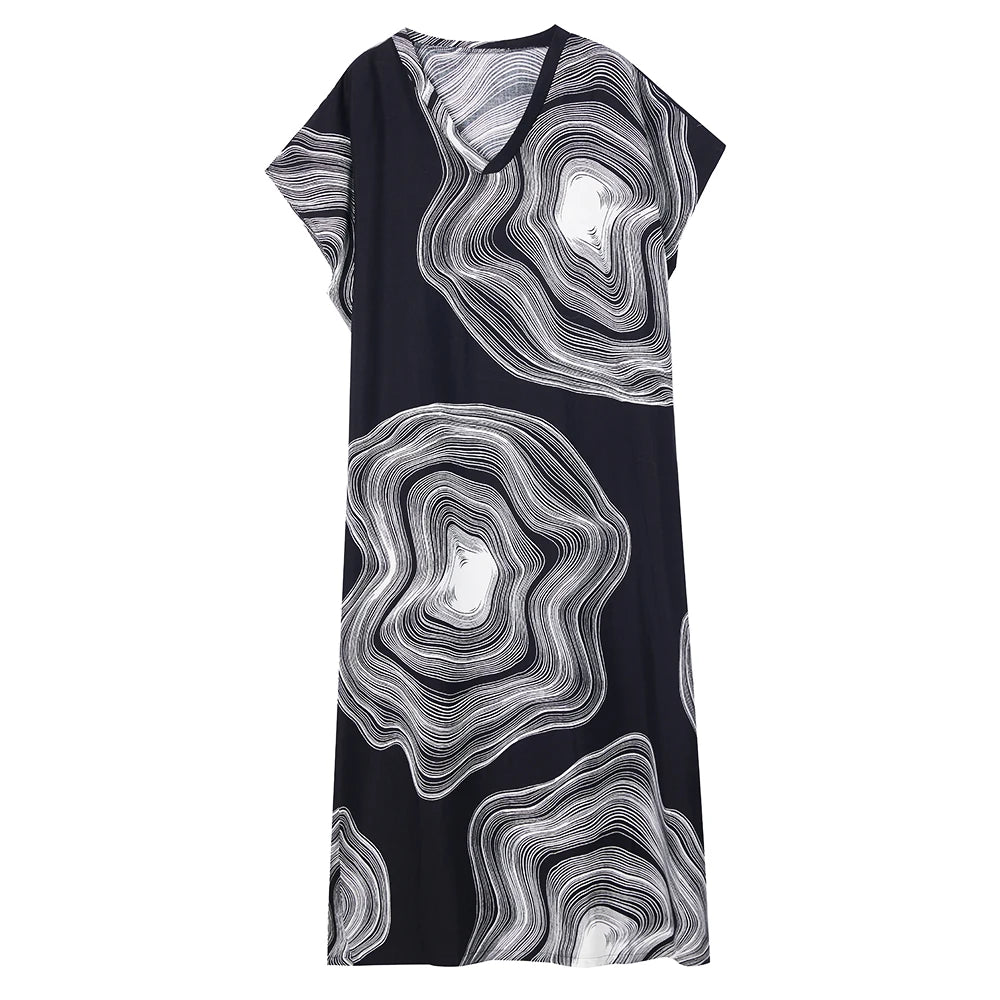 XITAO Batwing Sleeve A-line Print Dress Short Sleeve Casual Simple Personality Loose Fitting Summer Female Dress ZMY1154