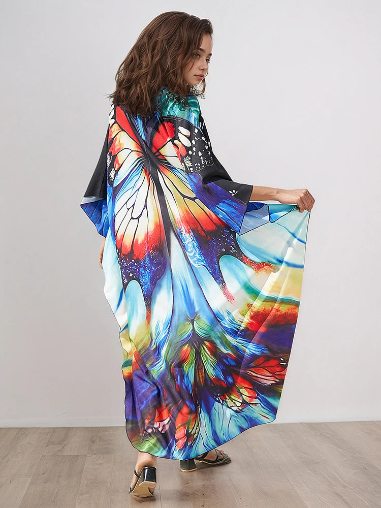 XITAO Irregular Print V-neck Bat Sleeve Female Dress Summer Women Thin Pullover All Match Fashion Street Tide Dress GJ1208