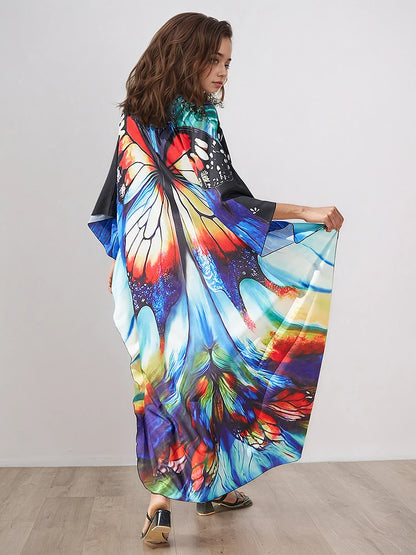 XITAO Irregular Print V-neck Bat Sleeve Female Dress Summer Women Thin Pullover All Match Fashion Street Tide Dress GJ1208