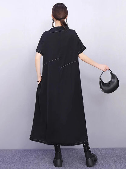 XITAO Irregular Single Breasted Dress Short Sleeve Vintage Loose Casual A-line Slimming Solid Color Summer Woman Dress ZMY1377