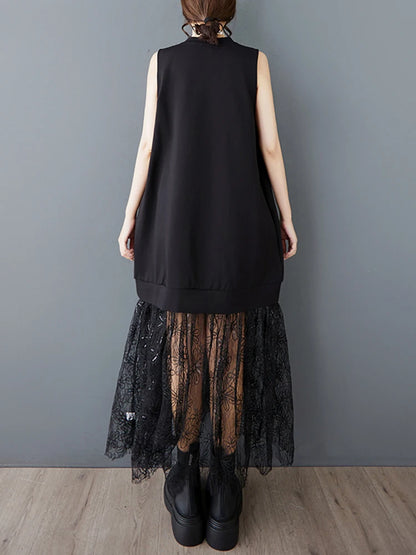 XITAO Patchwork Lace Sleeveless Dress Casual A-line Loose Fitting Fashion New Simple Personality Summer Women Dress HQQ2476
