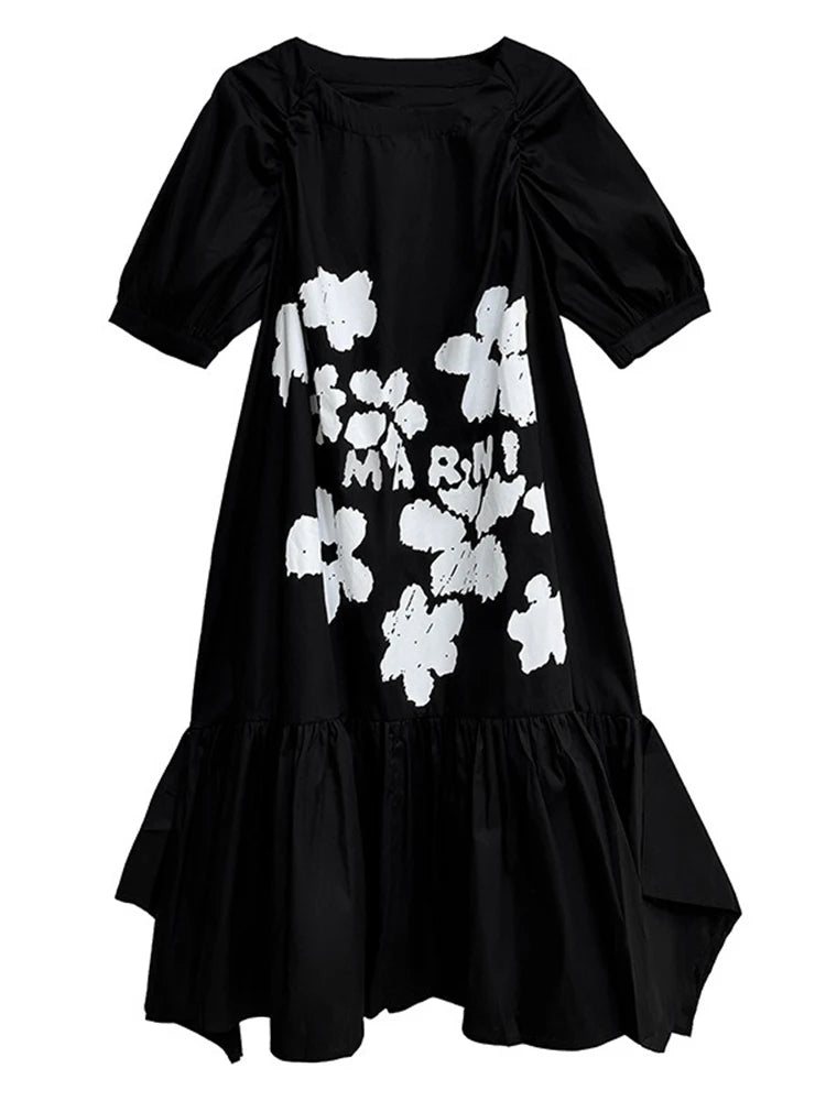 XITAO Ruffles Flower A-line Dress Puff Sleeve Casual Loose Fitting Vintage New Chinese Style Slimming Summer Women Dress ZY8933