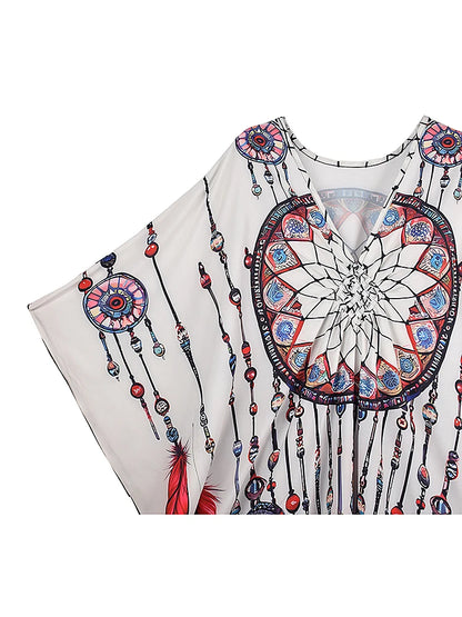 XITAO Print Bat Wing Sleeve Casual Dress Vintage Temperament New Arrival All-match Pullover V-neck Summer Woman Dress GJ1162