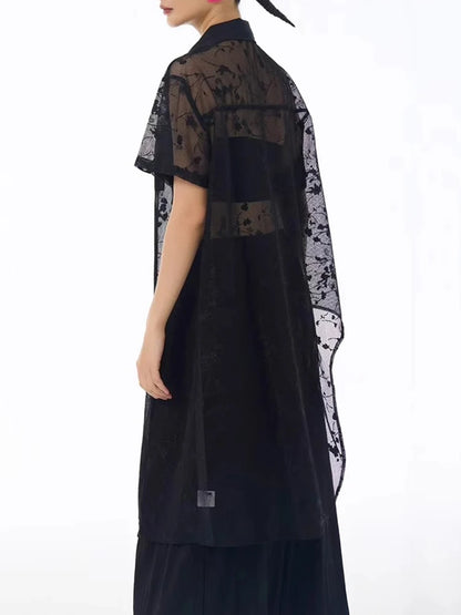XITAO Asymmetrical Perspective Dress Single Breasted Turn-down Collar Solid Color Short Sleeve Casual Match Shirt Dress ZMY1374