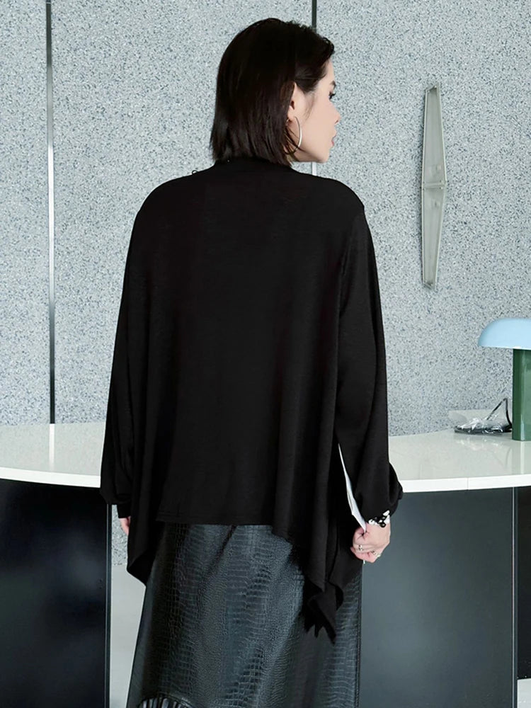 XITAO Asymmetrical Embroidered Flares T-Shirts Solid Color Long Sleeve Patchwork O-neck Pullover Loose Temperament Top ZMY1159