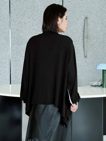 XITAO Asymmetrical Embroidered Flares T-Shirts Solid Color Long Sleeve Patchwork O-neck Pullover Loose Temperament Top ZMY1159