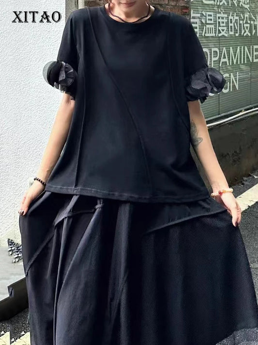 XITAO Solid Color Petal Sleeves T-shirts Irregular Loose Casual O-neck New Arrival Personality Slimming Summer Woman T-shirts ZMY1383