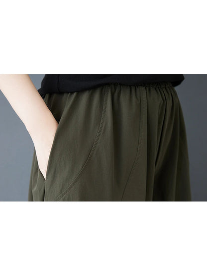 XITAO Shirring Pocket Patchwork Pant Solid Color Elastic Waist Casual Slimming All Match Loose Wide Leg Pants Spring ZY8935