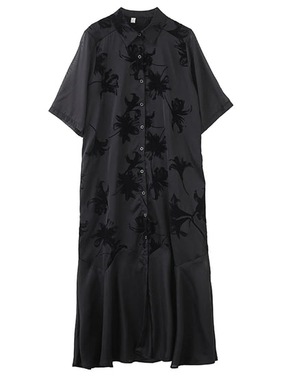 XITAO Gauze Loose Patchwork Female Dress Print Vintage Single Breasted All-match Half Sleeve Summer Woman Shirt Dress ZMY1242
