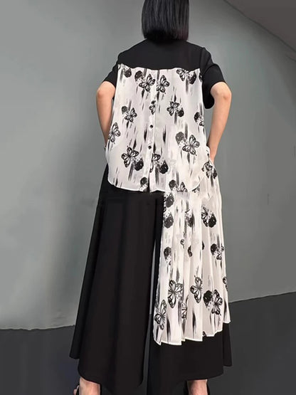 XITAO Butterfly Patchwork Female Sets Pullovers Personality Elegant Print O-neck Wide Leg New Arrival Woman Summer Sets ZMY1284