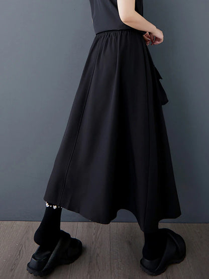 XITAO Zipper Pocket Patchwork Split Skirt Solid Color Elastic Waist Loose Mid-calf Casual Personality Slimming Skirt GYX1559