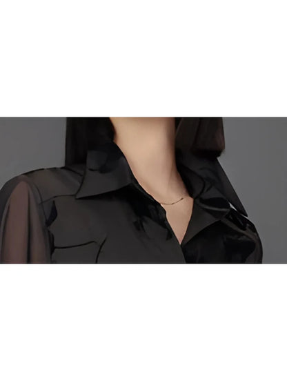 XITAO Vintage Patchwork Mesh Dress Loose Slimming A-line Women Summer Casual Single Breasted Temperament Shirt Dress ZMY1247