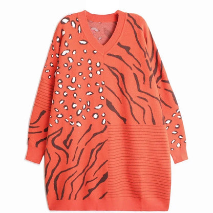 XITAO Casual Knitting Dress 2024 Spring New Arrival Fashion Loose Temperament V-neck Long Sleeve Mid-length Women WMD3967