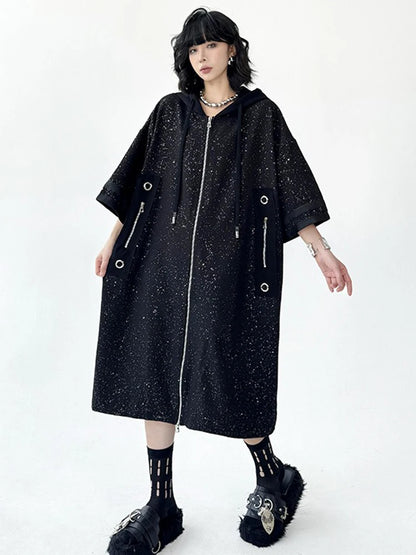 XITAO Zipper Hooded Drawstring Coat Casual Loose Fitting Slimming New Arrival V-neck Personality Spring Female Trench ZMY1049