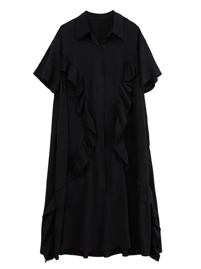XITAO Irregular Edible Tree Fungus Shirt Dress Solid Color Loose Slimming Single Breasted Women Casual A-line Dress GYX1637