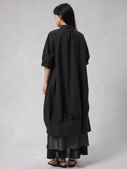 XITAO Irregular Pleated Turn-down Collar Dress Single Breasted Solid Color A-line Loose Half Sleeve Summer Female Dress GYX1656