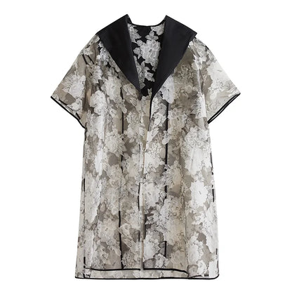 XITAO Print Patchwork Contrast Color Female Trench Hooded All-match Gauze Half Sleeve Summer Woman Cardigans Trench ZMY1257
