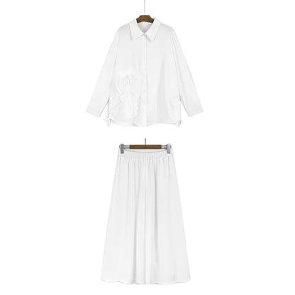 XITAO Three-dimensional Bandage Pant Sets Solid Color Single Breasted Turn-down Collar Loose Top Elastic Waist Pan GYX1529