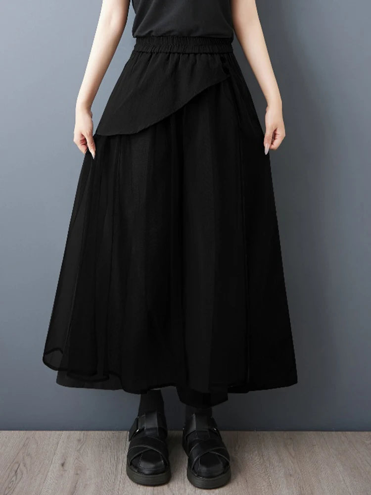 XITAO Patchwork Mesh Elastic Waist Female Pant Casual Loose Fitting New Arrival Wide Legs Fashion Summer Women Pant ZMY1321