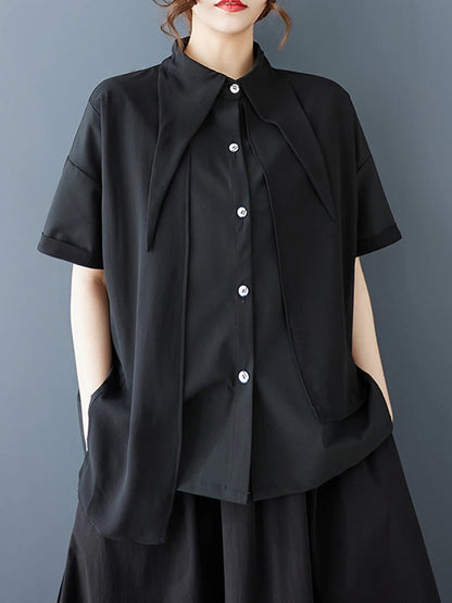 XITAO Irregular Single Breasted Shirt Casual Turn-down Collar Short Sleeve New Slimming Ribbon Summer Women Blouse ZMY1058